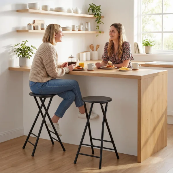 Barkrukken Set Van 2, Inklapbare Barstoel Met Stalen Frame, Keukenstoelen Met Dubbele Voetsteun 34 X 30 X 70 Cm Zwart