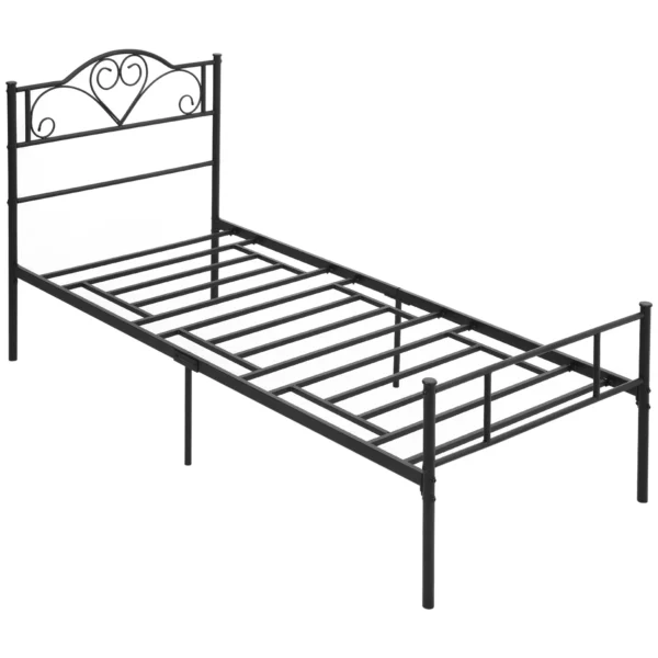 Bed 90 X 200 Cm Staal Met Lattenbodem, Hoofd En Voeteneinde, 31 Cm Hoog Zwart