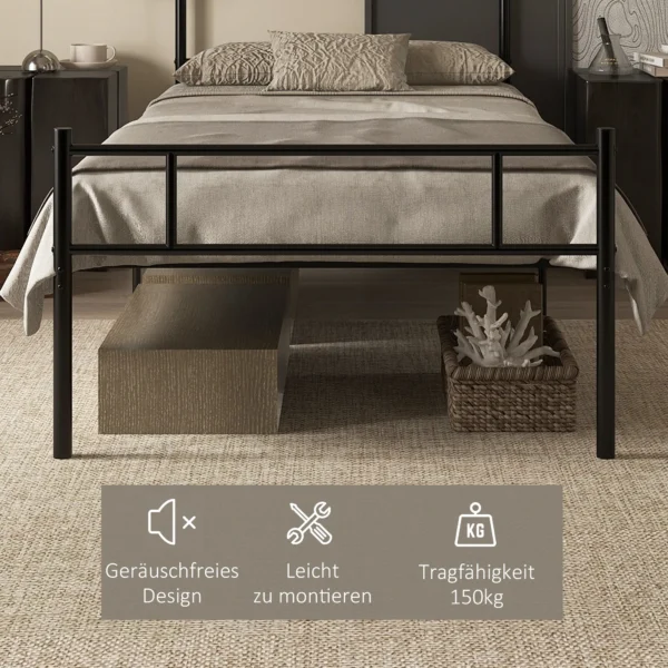 Bed 90 X 200 Cm Staal Met Lattenbodem, Hoofd En Voeteneinde, 31 Cm Hoog Zwart