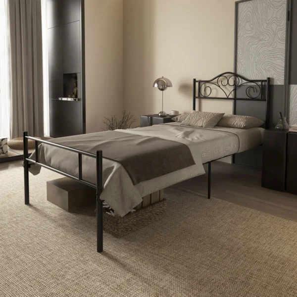 Bed 90 X 200 Cm Staal Met Lattenbodem, Hoofd En Voeteneinde, 31 Cm Hoog Zwart