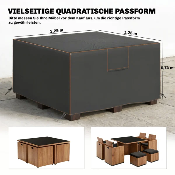 Beschermhoes Voor Tuinmeubelen Winterbestendig Waterdicht Dekking Anti UV Afdekzeil 420D Oxford Stof 125x125x74cm Zwart