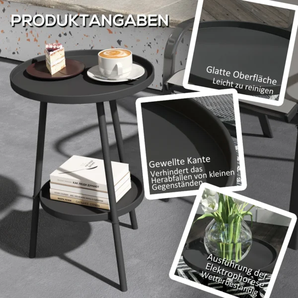 Bijzettafel Tuin Tweeklaags Tuintafel Met Verhoogde Randen Ronde Balkontafel Ø32 X 51H Cm