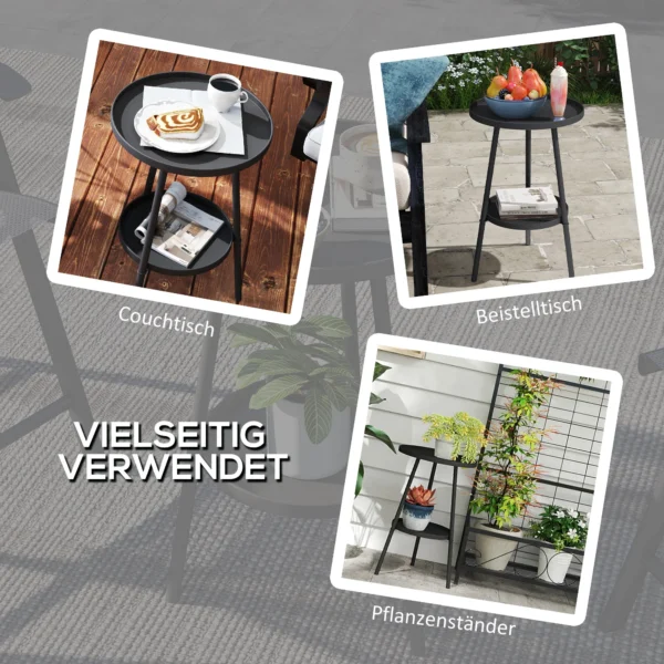 Bijzettafel Tuin Tweeklaags Tuintafel Met Verhoogde Randen Ronde Balkontafel Ø32 X 51H Cm