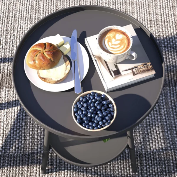 Bijzettafel Tuin Tweeklaags Tuintafel Met Verhoogde Randen Ronde Balkontafel Ø32 X 51H Cm