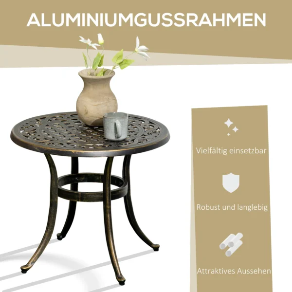 Bijzettafel Tuin Weerbestendige Tuintafel Met Gegoten Aluminium Frame, Rond 60kg Belastbaar Ø60x52,5H Cm