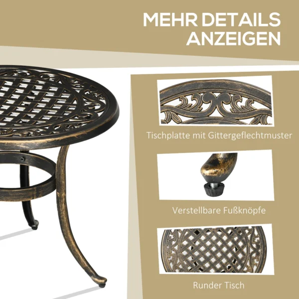 Bijzettafel Tuin Weerbestendige Tuintafel Met Gegoten Aluminium Frame, Rond 60kg Belastbaar Ø60x52,5H Cm