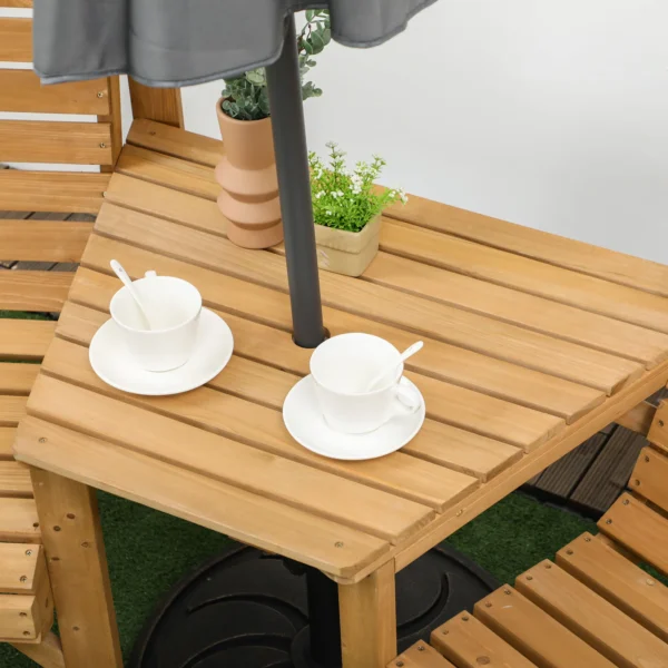 Bistro Set 3 delig Van Weerbestendig Hout Tuinmeubelset Met Lamellenontwerp Parasolgat Bruin