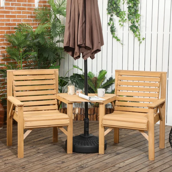 Bistro Set 3 delig Van Weerbestendig Hout Tuinmeubelset Met Lamellenontwerp Parasolgat Bruin