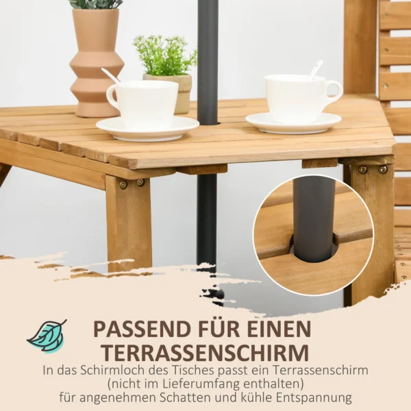 Bistro Set 3 delig Van Weerbestendig Hout Tuinmeubelset Met Lamellenontwerp Parasolgat Bruin