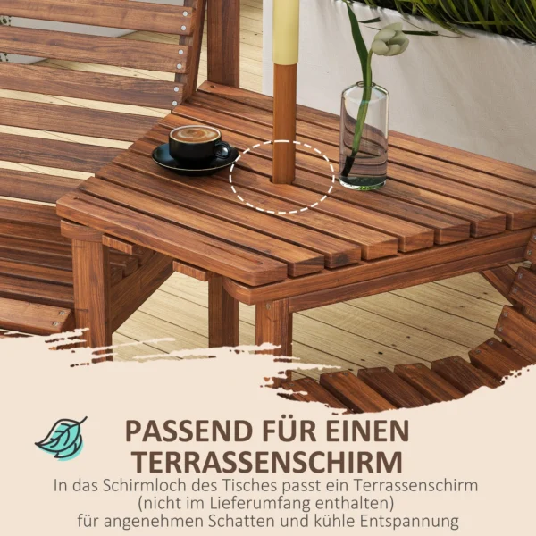 Bistro Set 3 delig Van Weerbestendig Hout Tuinmeubelset Met Lamellenontwerp Parasolgat Verkoold