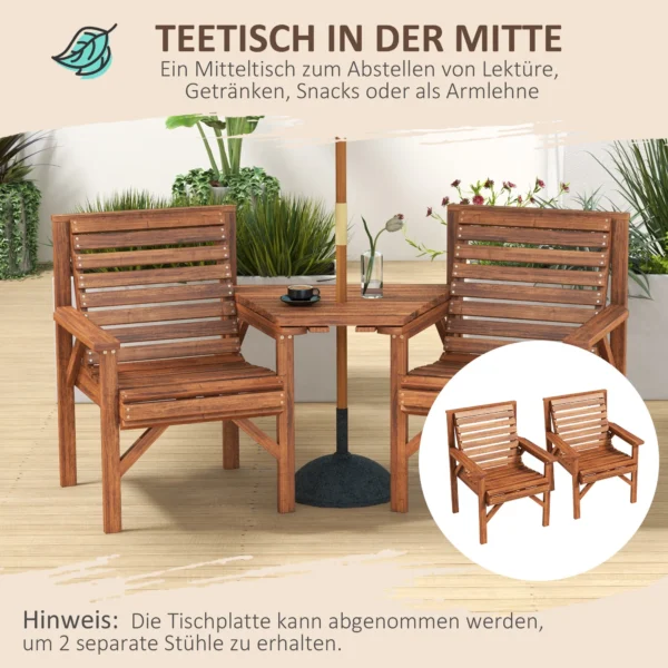Bistro Set 3 delig Van Weerbestendig Hout Tuinmeubelset Met Lamellenontwerp Parasolgat Verkoold