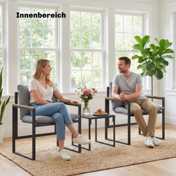 Bistro Set Voor 2 Personen, 3 delig Tuin bistro set Met Metalen Frame En Dikke Kussens