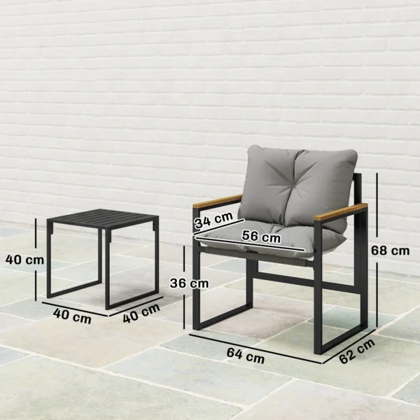 Bistro Set Voor 2 Personen, 3 delig Tuin bistro set Met Metalen Frame En Dikke Kussens