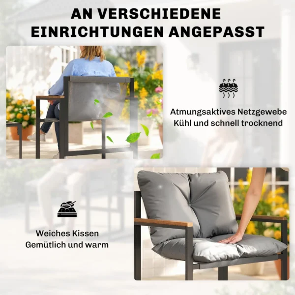 Bistro Set Voor 2 Personen, 3 delig Tuin bistro set Met Metalen Frame En Dikke Kussens