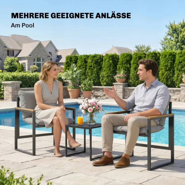 Bistro Set Voor 2 Personen, 3 delig Tuin bistro set Met Metalen Frame En Dikke Kussens