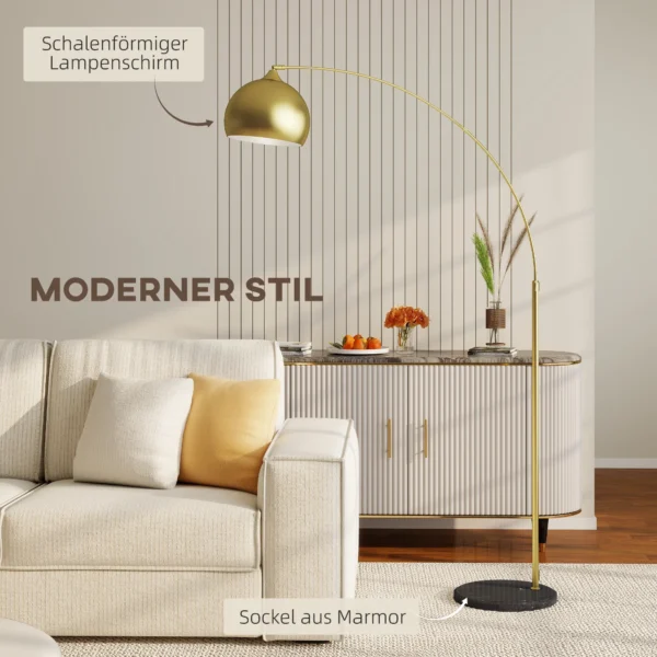 Booglamp, Staande Lamp, In Hoogte Verstelbaar, Voetschakelaar, Basis In Marmerlook, 170 180cm, Goud/Zwart