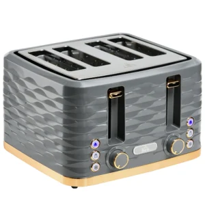 Broodrooster Voor 4 Sneetjes Met 7 Bruiningsniveaus, High Lift, Opwarm /Ontdooi /Afbreekfunctie, Grijze Golfpatroon