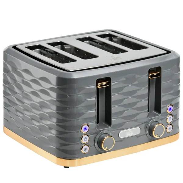 Broodrooster Voor 4 Sneetjes Met 7 Bruiningsniveaus, High Lift, Opwarm /Ontdooi /Afbreekfunctie, Grijze Golfpatroon