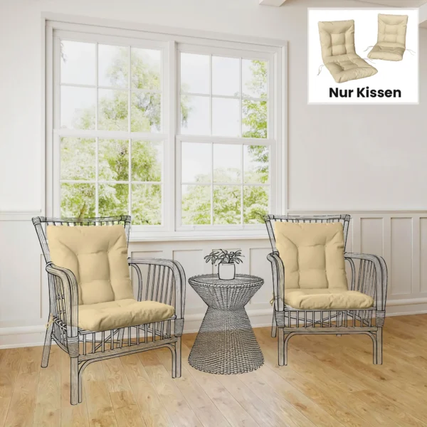 Buiten Zitkussen Met Rugleuning En Banden, Waterafstotende Kussens Voor Binnen En Buiten, Beige