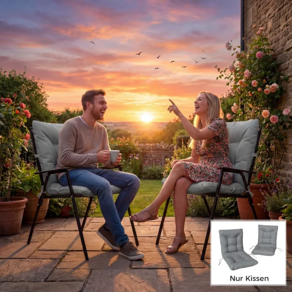 Buiten Zitkussen Met Rugleuning En Banden, Waterafstotende Kussens Voor Binnen En Buiten, Lichtgrijs