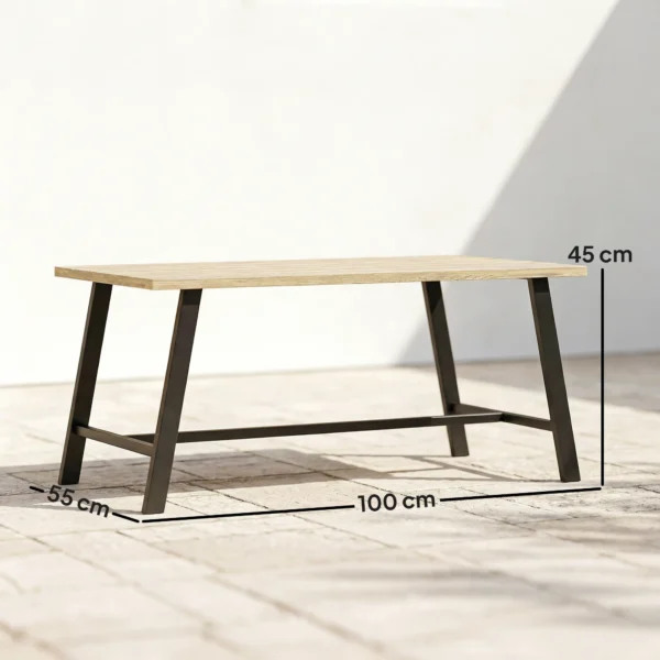 Buitencouchtafel, Rechthoekige Metalen Bijzettafel Met Tafelblad In Houtlook, 100 X 55 Cm, Bruin