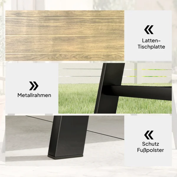 Buitencouchtafel, Rechthoekige Metalen Bijzettafel Met Tafelblad In Houtlook, 100 X 55 Cm, Bruin