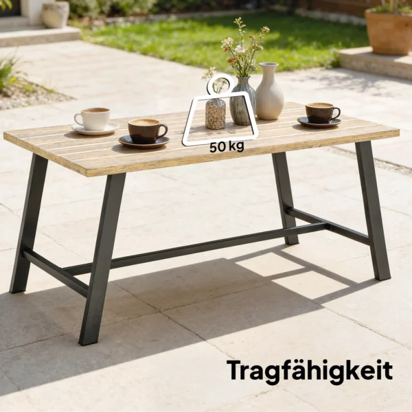 Buitencouchtafel, Rechthoekige Metalen Bijzettafel Met Tafelblad In Houtlook, 100 X 55 Cm, Bruin