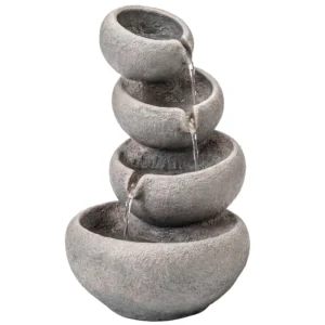 Buitenfontein Van Kunsthars Met 4 Niveaus, Tuinfontein Met LED verlichting, Pomp, Steenlook 35 X 32 X 50 Cm