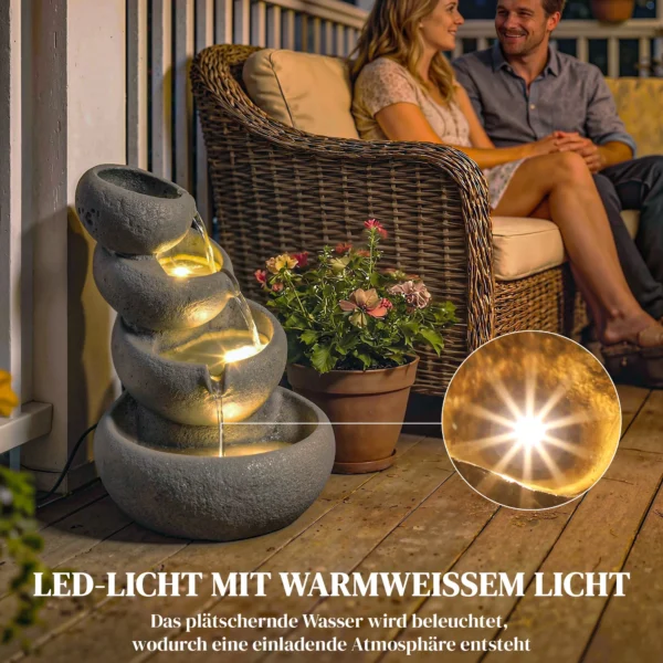 Buitenfontein Van Kunsthars Met 4 Niveaus, Tuinfontein Met LED verlichting, Pomp, Steenlook 35 X 32 X 50 Cm