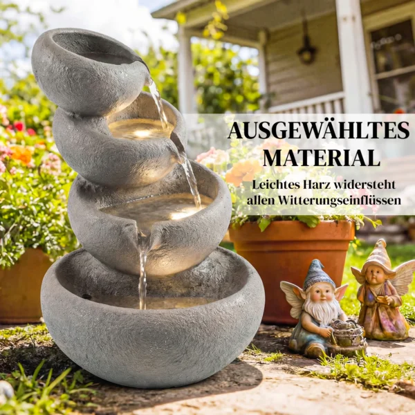 Buitenfontein Van Kunsthars Met 4 Niveaus, Tuinfontein Met LED verlichting, Pomp, Steenlook 35 X 32 X 50 Cm