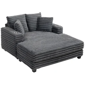 Chaiselongue 2 zits Groot Slaapbank 134 X 151 Cm Met Bekerhouder Voor Woonkamer, Grijs