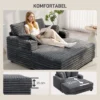 Chaiselongue 2 zits Groot Slaapbank 134 X 151 Cm Met Bekerhouder Voor Woonkamer, Grijs