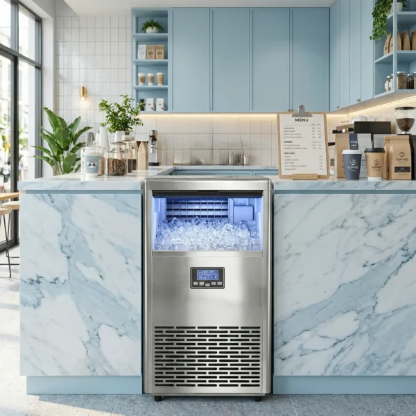 Commerciële IJsblokjesmaker 45 Kg/24 Uur, Roestvrij Staal, Met 13 Kg Opslag, Zelfreinigend, Zilver