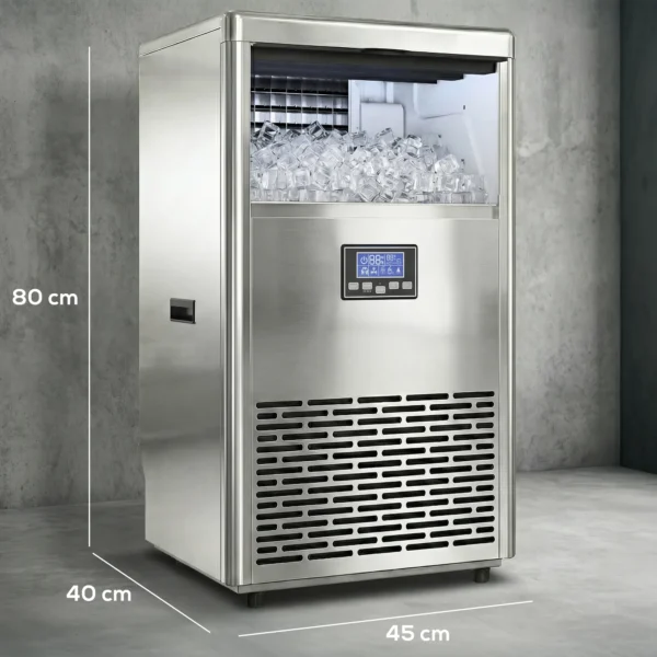 Commerciële IJsblokjesmaker 45 Kg/24 Uur, Roestvrij Staal, Met 13 Kg Opslag, Zelfreinigend, Zilver