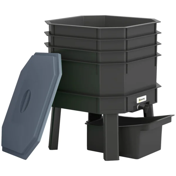 Composter 28 Liter, 39 X 39 X 51,5 Cm Snelcomposter Met Tabletten Weerbestendig Thermocomposter Donkergrijs