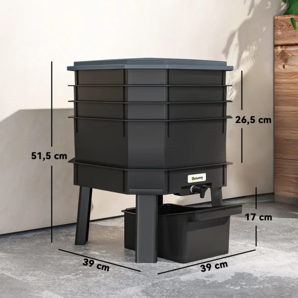 Composter 28 Liter, 39 X 39 X 51,5 Cm Snelcomposter Met Tabletten Weerbestendig Thermocomposter Donkergrijs