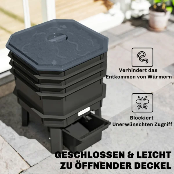 Composter 28 Liter, 39 X 39 X 51,5 Cm Snelcomposter Met Tabletten Weerbestendig Thermocomposter Donkergrijs