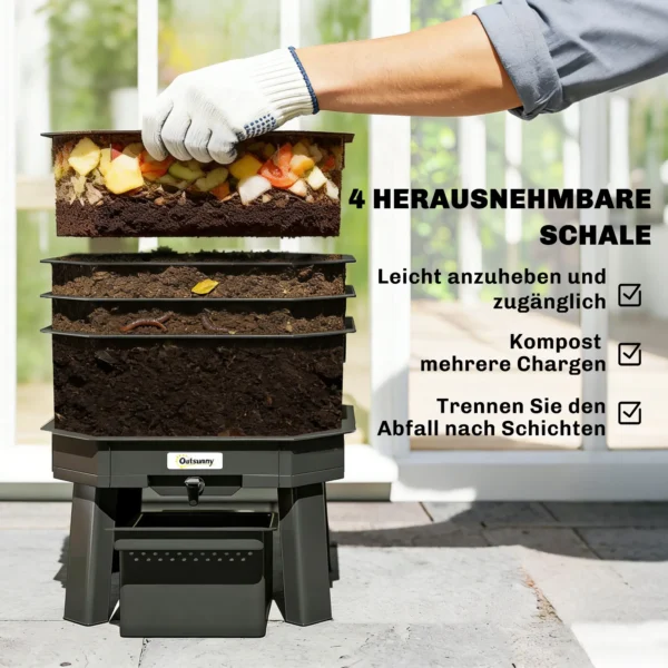Composter 28 Liter, 39 X 39 X 51,5 Cm Snelcomposter Met Tabletten Weerbestendig Thermocomposter Donkergrijs