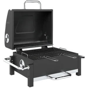 Draagbare Stalen Houtskoolgrill BBQ Smoker Met Deksel, Verstelbare Ventilatie, Tweelaags Kolenpan, Thermometer