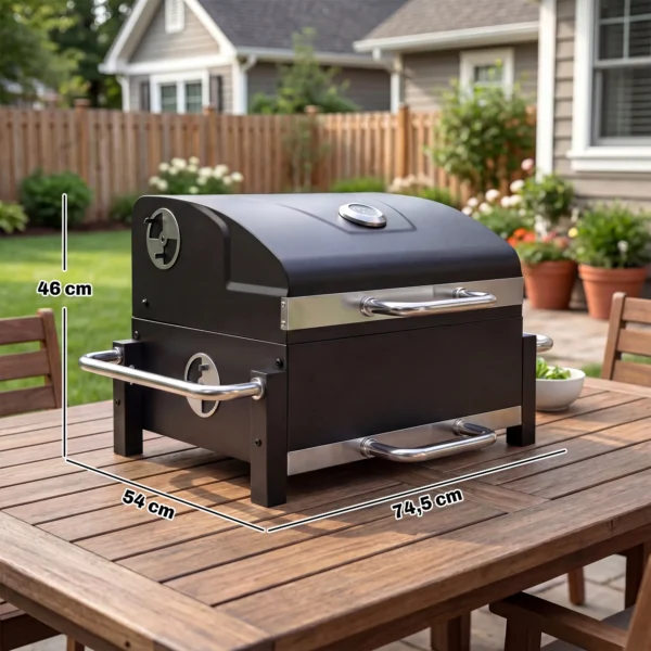 Draagbare Stalen Houtskoolgrill BBQ Smoker Met Deksel, Verstelbare Ventilatie, Tweelaags Kolenpan, Thermometer