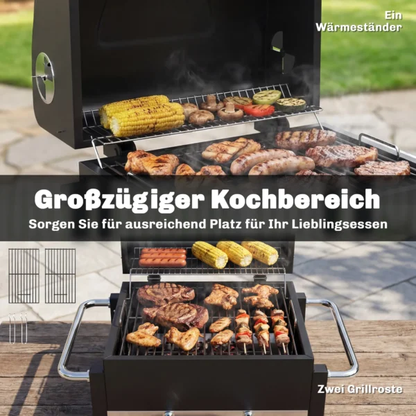 Draagbare Stalen Houtskoolgrill BBQ Smoker Met Deksel, Verstelbare Ventilatie, Tweelaags Kolenpan, Thermometer