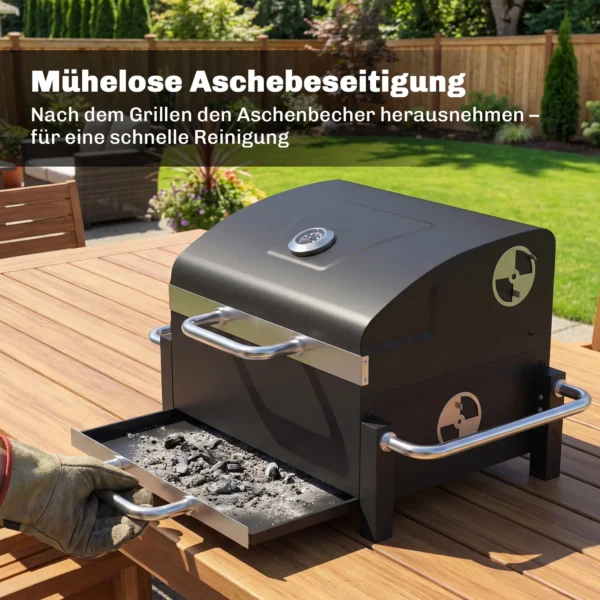 Draagbare Stalen Houtskoolgrill BBQ Smoker Met Deksel, Verstelbare Ventilatie, Tweelaags Kolenpan, Thermometer