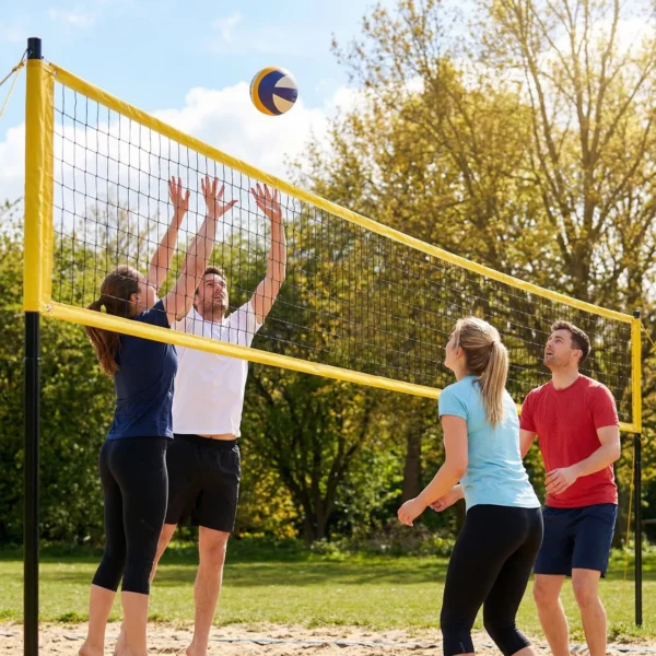 Draagbare Volleybalnet Set Met In Hoogte Verstelbare Stalen Palen En Draagtas 950 X 100 X 248 Cm Zwart
