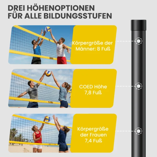 Draagbare Volleybalnet Set Met In Hoogte Verstelbare Stalen Palen En Draagtas 950 X 100 X 248 Cm Zwart