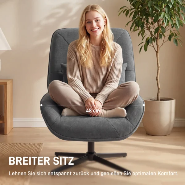 Draaibare Accentstoel, Chenille Gestoffeerde Fauteuil Met Lendenkussen, Hoge Rugleuning, Diepe Zitplaats, Donkergrijs