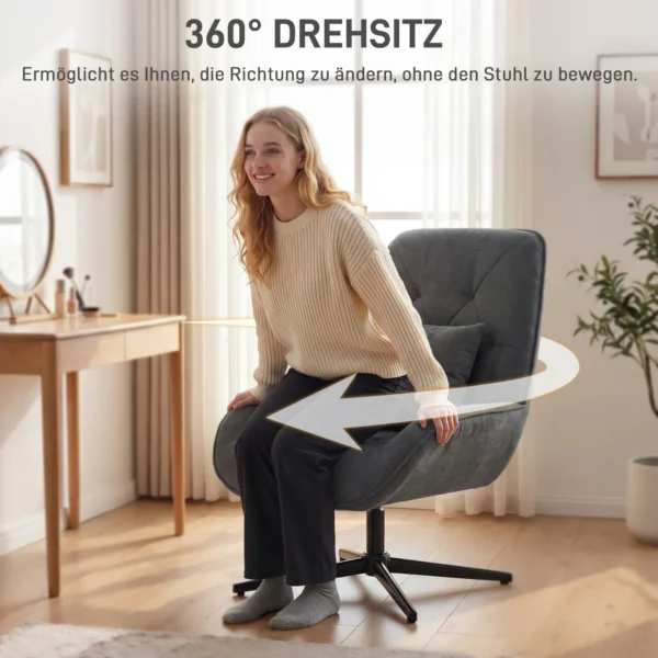 Draaibare Accentstoel, Chenille Gestoffeerde Fauteuil Met Lendenkussen, Hoge Rugleuning, Diepe Zitplaats, Donkergrijs