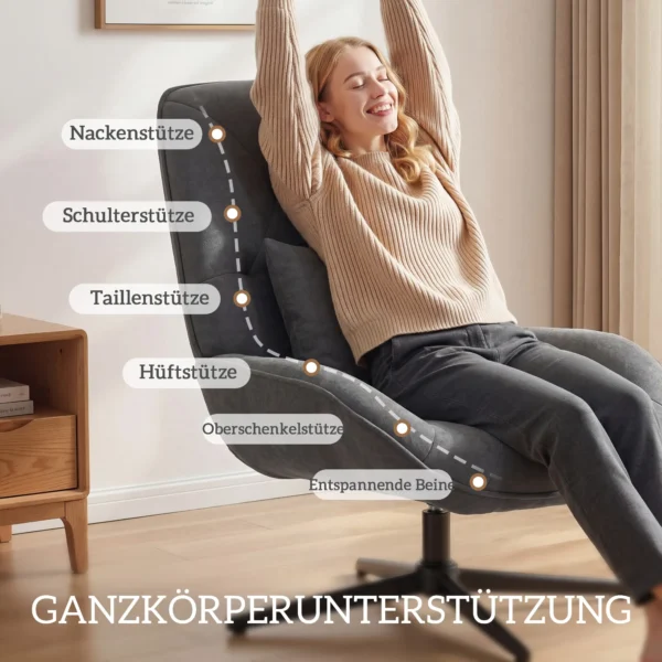 Draaibare Accentstoel, Chenille Gestoffeerde Fauteuil Met Lendenkussen, Hoge Rugleuning, Diepe Zitplaats, Donkergrijs