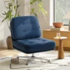 Draaibare Accentstoel, Gestoffeerde Leesstoel Met Chenille, Brede Zitplaats, Verenkussen En Metalen Poten, Donkerblauw