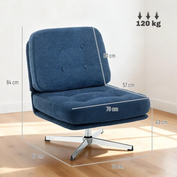 Draaibare Accentstoel, Gestoffeerde Leesstoel Met Chenille, Brede Zitplaats, Verenkussen En Metalen Poten, Donkerblauw