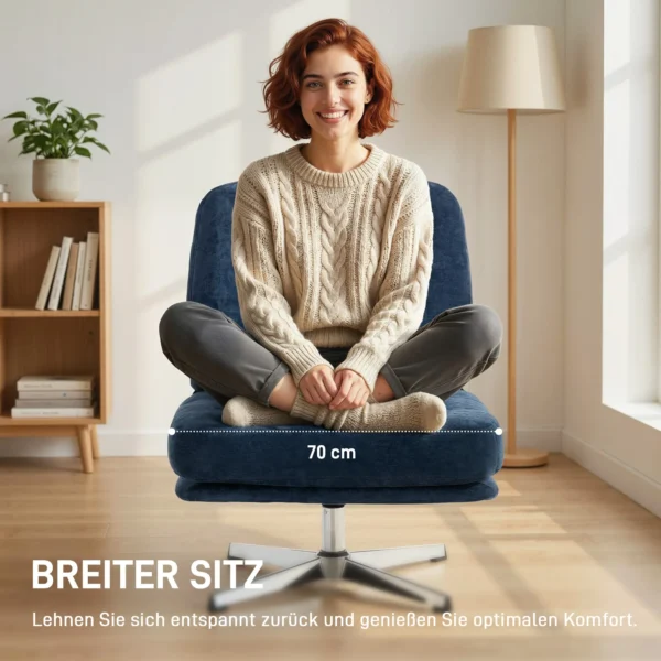 Draaibare Accentstoel, Gestoffeerde Leesstoel Met Chenille, Brede Zitplaats, Verenkussen En Metalen Poten, Donkerblauw